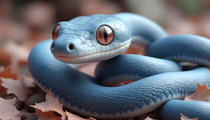 Fototapeta premium Serpiente linda de color azul. Kawaii