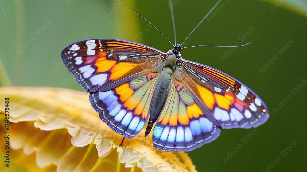 Aufkleber colorful butterfly resting on a leaf in a serene garden setting during the afternoon