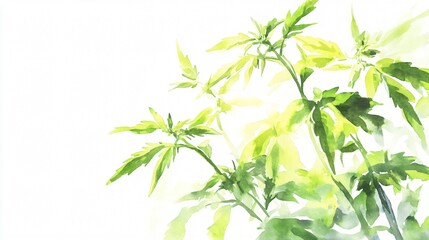 Luminous Green Watercolor Cannabis Leaves: A Botanical Illustration