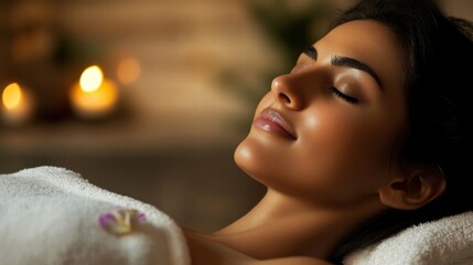 relaxed woman at spa peaceful serenity wellness treatment