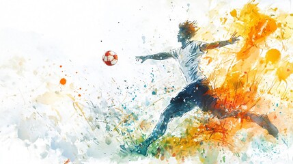 Dynamic Watercolor Painting of a Soccer Player in Action