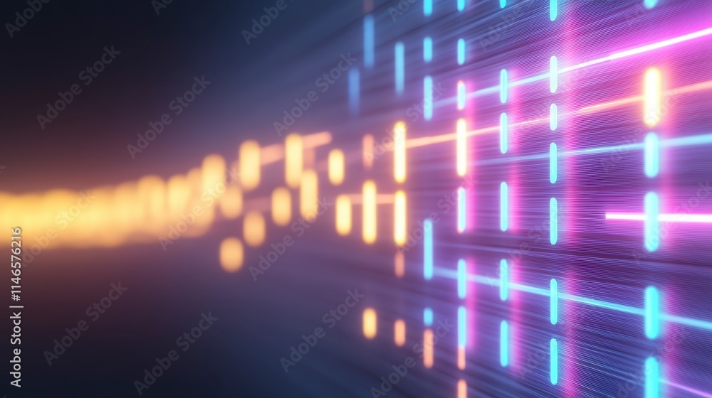 Poster abstract digital wave with vibrant colors, showcasing illuminated lines and patterns, representing t