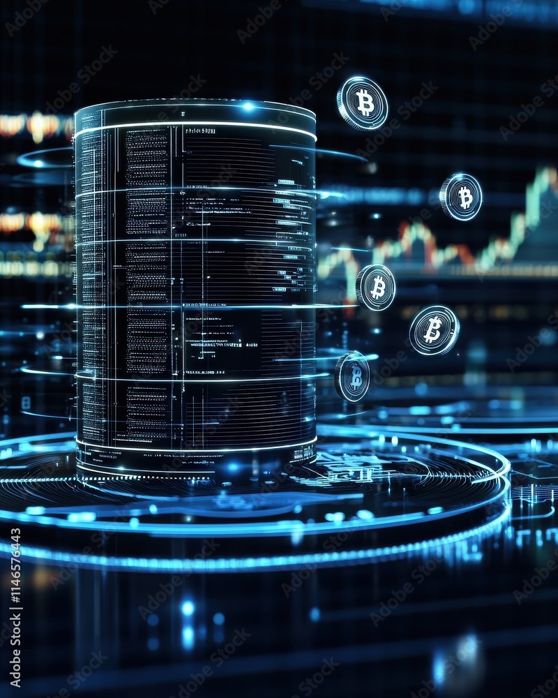 Aufkleber futuristic crypto mining rig concept glowing in high-tech environment digital data visualization sci