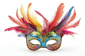 Colorful Carnival Mask with Vibrant Feathers