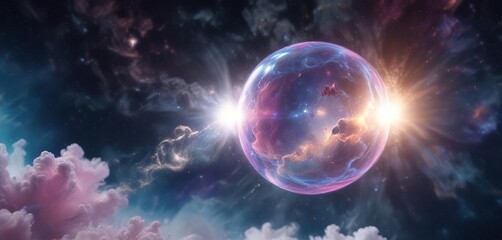 Obraz premium Soap bubble galaxy with swirling clouds of gas and dust, nebula, soap bubble galaxy, atmospheric