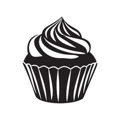 Flat Black Cupcake Silhouette Vector Illustration
