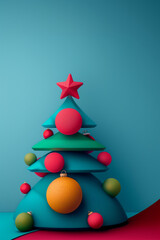 abstract creative design of colorful xmas tree on blue background.