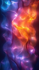 A vibrant abstract composition featuring flowing waves of color, blending warm and cool tones for a dynamic visual effect.