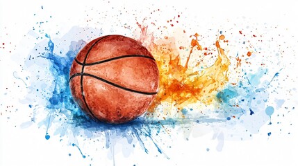 Dynamic Basketball Watercolor Splash: A Vibrant Image of Sport and Energy