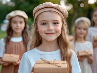 Capture the pure joy of Children's Day with heartwarming images showcasing children unwrapping thoughtful gifts at a cozy community event, emphasizing the spirit of Children's Day See how the special
