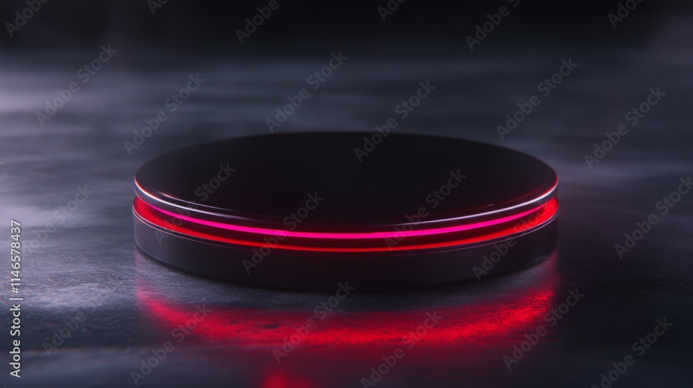Poster illuminated circular platform in dark ambient setting