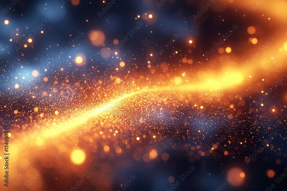 Poster golden light particles floating and fading in a cosmic space environment