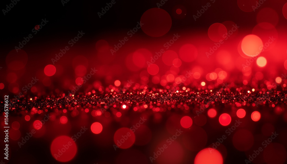 Poster glittering red sparkles with bokeh effect on a dark background