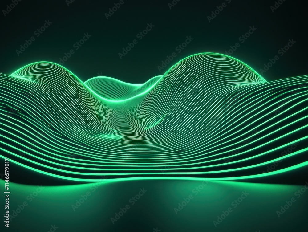 Poster dynamic green neon lines create geometric patterns in abstract digital landscape modern design digit