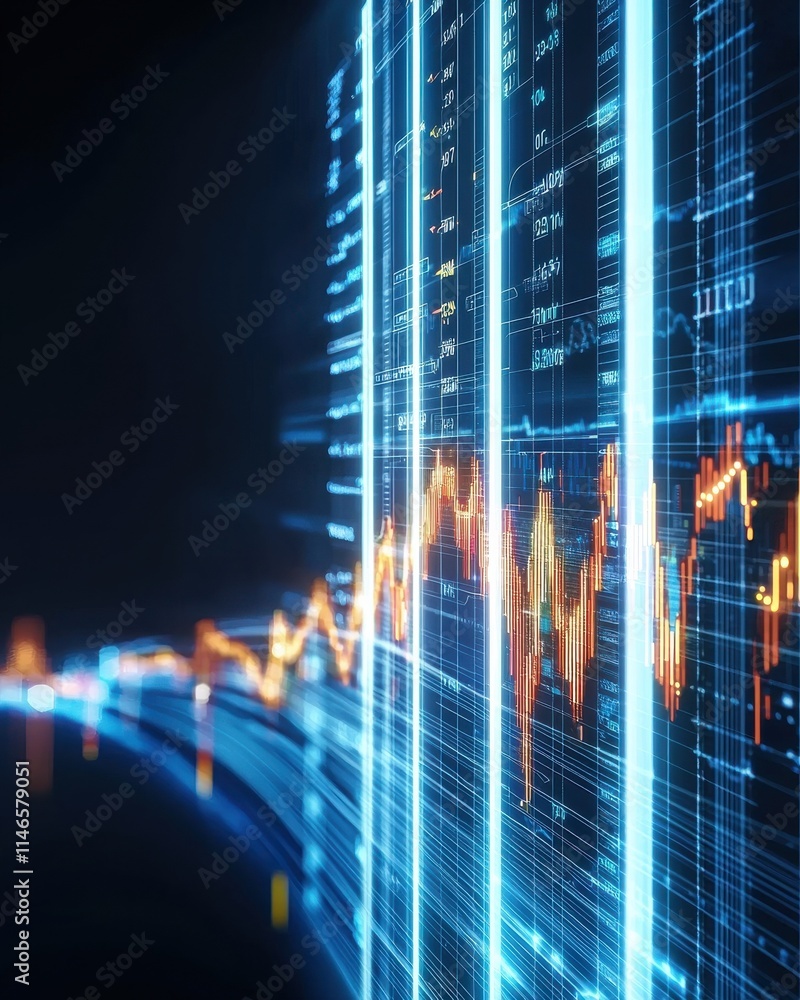 Poster futuristic financial dashboard displaying market trends digital space infographic view innovative da