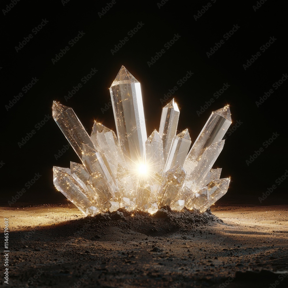 Poster highdetail gemstone cluster emitting inner light studio setting mystical environment close-up view