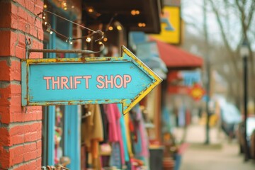 Obraz premium Vibrant Thrift Shop Sign with Bold Colors