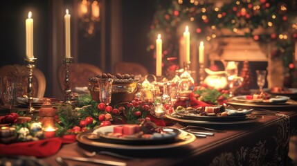 festive christmas dinner table setting