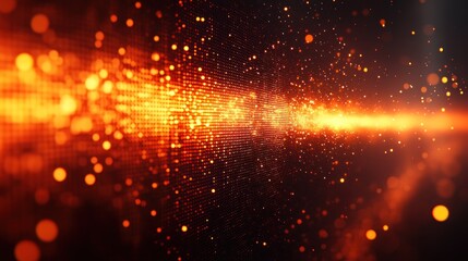 Fototapeta premium Abstract orange and black glowing particle background.