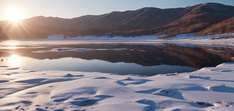 The morning light casts a silver glow on the frozen surface of the Carron Valley Reservoir , carron valley, lake, light