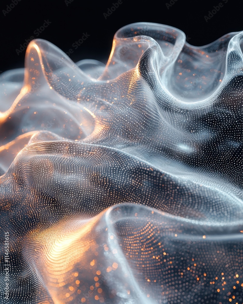 Poster dynamic fluidlike transparent structure transforming in abstract space digital art 3d environment cr