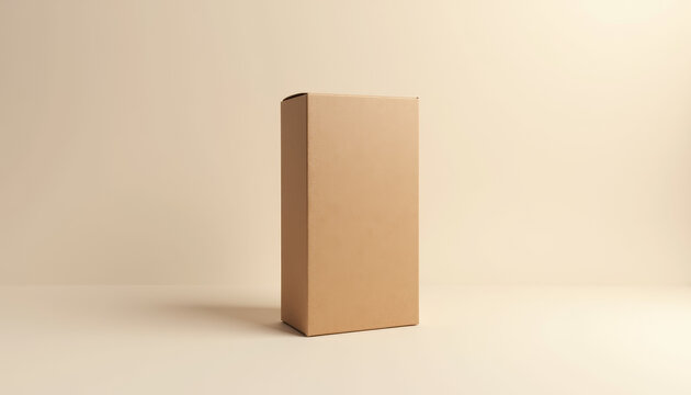 Kraft tea box mockup on a warm beige background for product display and packaging design