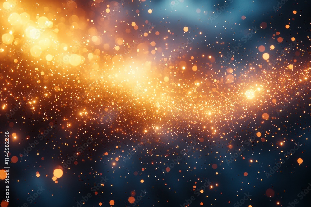 Poster golden light particles floating and fading in cosmic space abstract visuals mystic environment ether