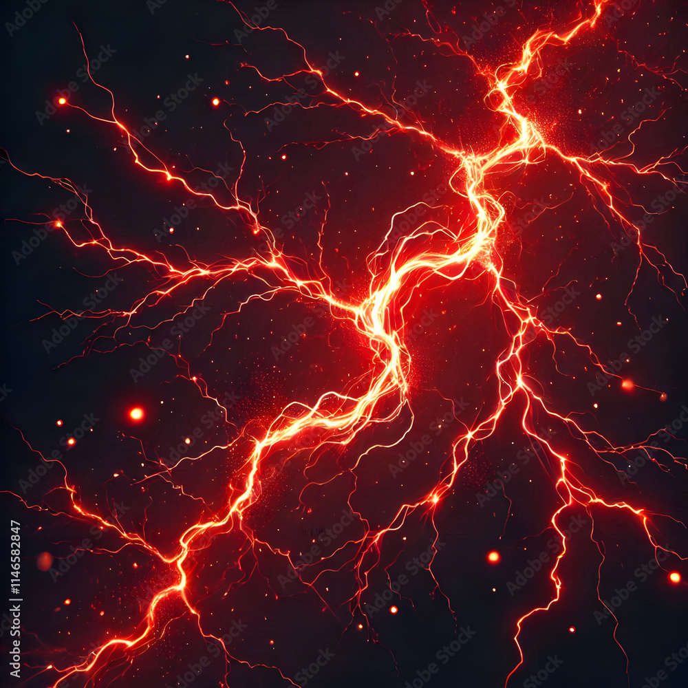 Poster fiery lightning explosion with glowing fractal patterns in the dark sky