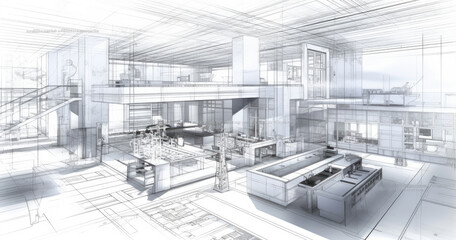 Detailed Blueprint of a Modern Industrial Kitchen Design