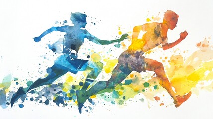 Obraz premium A Watercolor Depiction of Two Runners in Competition