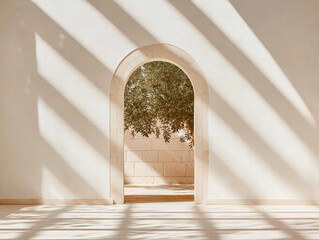 Arched doorway with tree view and shadows