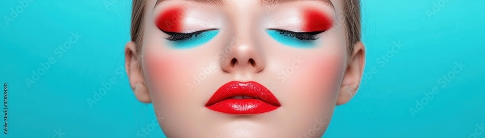 Poster explore minimalist face painting with clean linear designs, showcased in this striking image with a 