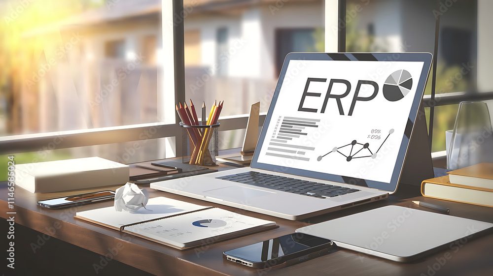 Poster erp:enterprise resource planning,streamlining business operations with technology, business manageme