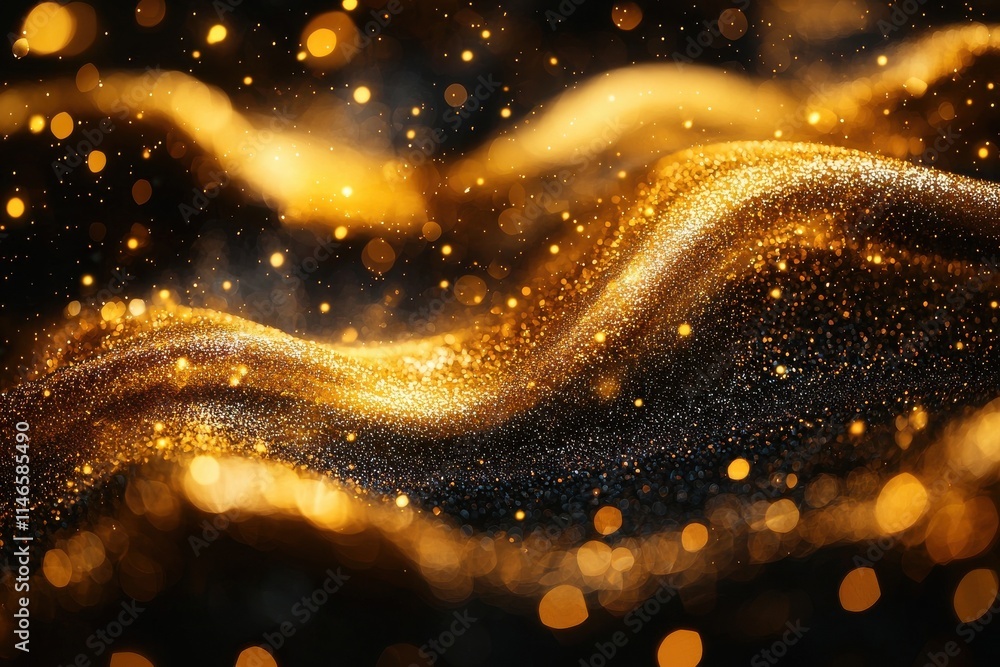Poster dynamic golden glitter trails in motion abstract background motion graphics dark environment close-u