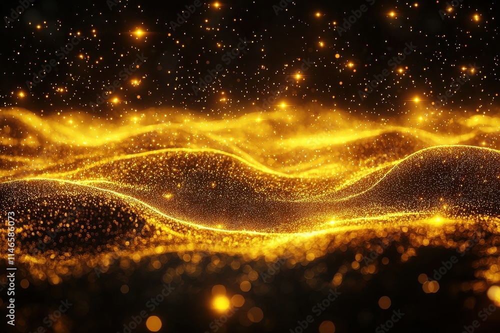 Poster golden sparks flying in chaotic patterns abstract setting digital artwork dynamic environment close-