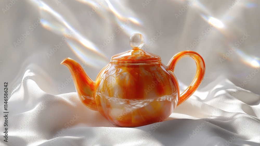 Poster dynamic highgloss ceramic teapot display elegant setting still life soft light artistic concept