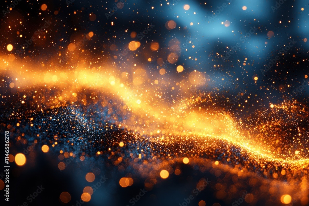 Aufkleber golden light particles floating in abstract background studio digital art creative environment close