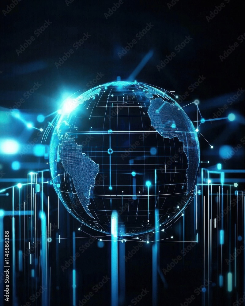 Poster futuristic visualization of earth with holographic elements in a digital environment for innovative 