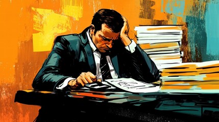 stressed businessman overwhelmed by work