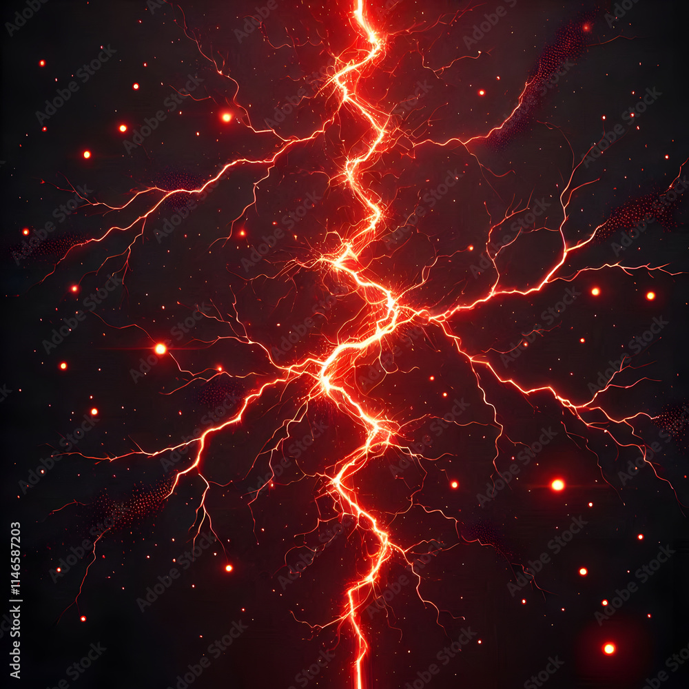 Poster fiery lightning explosion with glowing fractal patterns in the dark sky