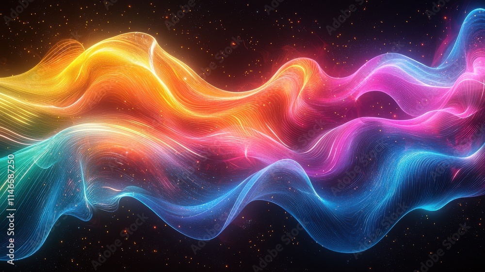 Poster dynamic abstract rainbow-colored arcs digital art showcase vibrant background creative environment v
