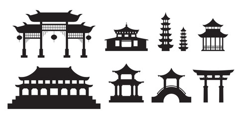 Chinese traditional building in silhouette vector good for Chinese new year celebration