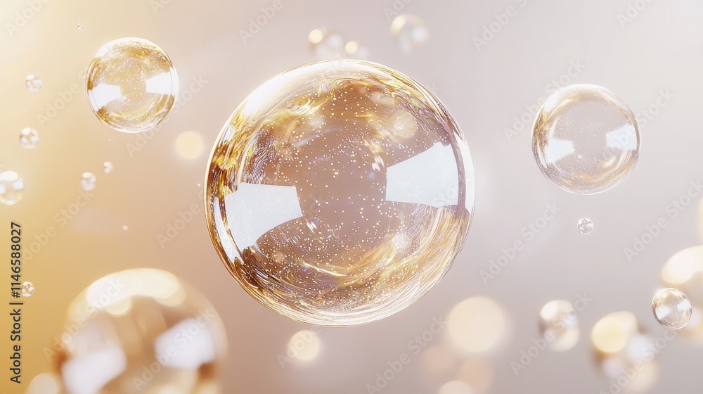 Poster Iridescent soap bubble in motion airborne scene macro soft light environment captivating aesthetics