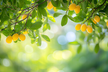 Mango Tree Branches with Ripe Golden Mangoes and Vibrant Green Leaves  


