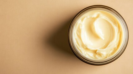 Creamy Moisturizer in Glass Jar on Soft Neutral Background for Skincare Treatments and Beauty Products, Highlighting Hydrating Properties and Luxurious Feel
