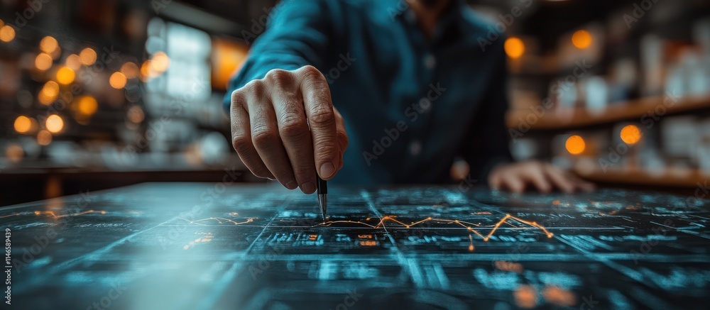 Aufkleber person interacting with interactive data display.