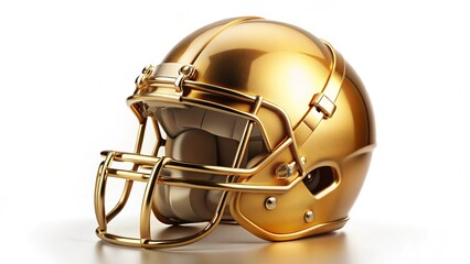 Fototapeta premium Stylish gold football helmet isolated on white background, perfect for sports-themed projects and branding. 