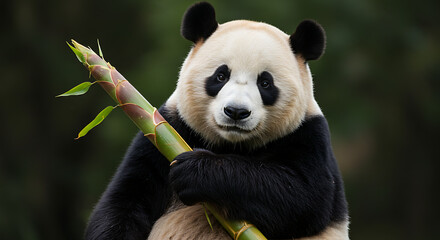 Obraz premium Adorable Giant Panda Holding Bamboo Shoot Wildlife Conservation
