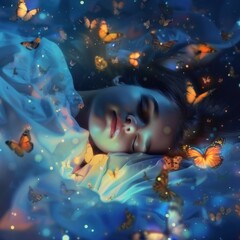 Serene Slumber: A Dreamlike Portrait of Peaceful Sleep Surrounded by Magical Butterflies