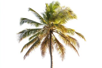 Isolated coconut palm tree against white background.